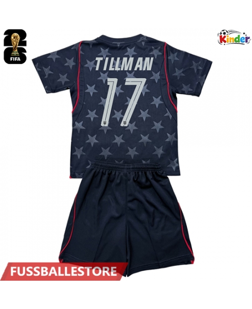 Günstige Vereinigte Staaten Malik Tillman #17 Auswärts Trikotsatzt Kinder WM 2026 Kurzarm (+ Kurze Hosen)
